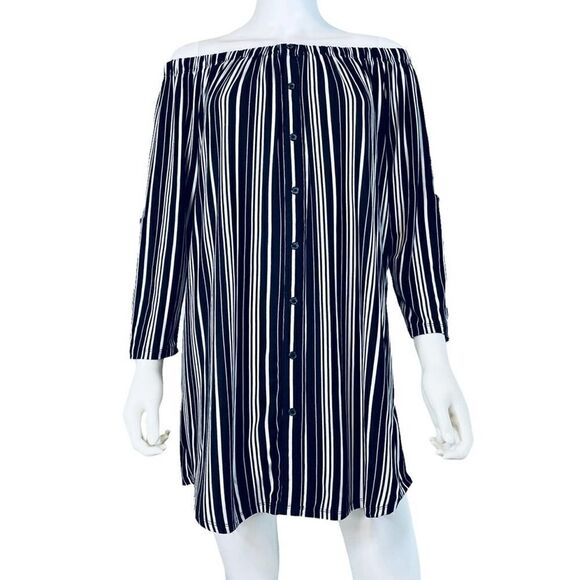 No Comment Off-the-shoulder Striped Mini Dress - Picture 8 of 8